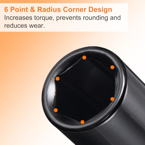 HARFINGTON Deep 6-Point Impact Socket 1/2" Drive 13mm Metric Socket 3" Length with 1/4" Hex Shank Adapter, CR-V Steel Socket Adapter Accessory Tool Set Kit for Hex Bolts Nuts - size: 13mm