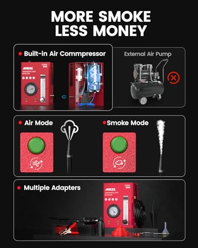 ANCEL S3000 PRO Automotive Smoke Machine with Built-in Air Pump and Pressure Gauge. Professional Vehicle Leak Diagnostic Detector Tools Kit for Leaks Test in Vacuum,Fuel,EVAP and Other Cars System - size: Gauge Display