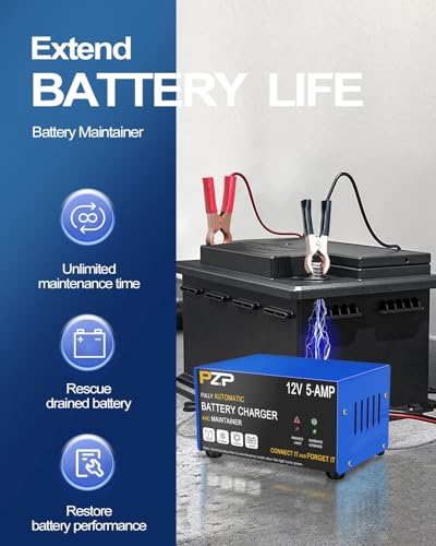Automatic Car Battery Charger–12V 0-5A Adjustable Smart Trickle Charger with Battery Repair,Automatic Desulfation,Temperature Compensation Functions,Suitable for AGM,Gel,Deep Cycle,Lead-Acid Batteries