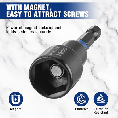 WORKPRO 27 PCS Magnetic Nut Driver Set, Impact Drill Driver Bit 1/4" Hex Shank, SAE & Metric Cr-V Steel Power Nut Drivers with Quick-release Extensions, Impact Socket Adapters, Bit Holder and Toolbox - size: 27PCS Magnetic Nut Driver Set