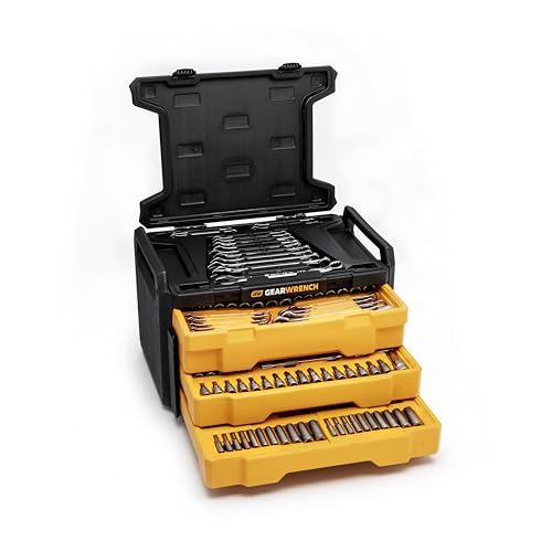 GEARWRENCH Mechanics Tool Set in 3 Drawer Storage Box, 232 Pc, 1/4 in and 3/8 in Drive, Metric/SAE | GW72LLCBMTS - style: 232 Piece