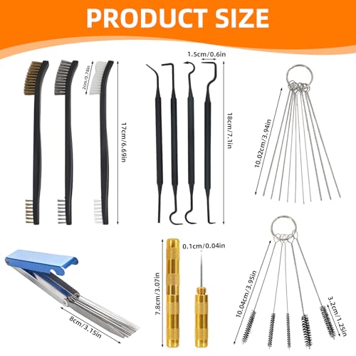 Carburetor Cleaning Kit, Double-Ended Brushes for Small Engines | 13 Wires, 10 Needles, 5 Nylon Brushes, 3 Double-Ended Brushes, Scraper & 4 Hooks; for Chainsaws, Lawn Mowers & Welders