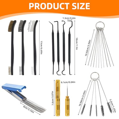 Carburetor Cleaning Kit, Double-Ended Brushes for Small Engines | 13 Wires, 10 Needles, 5 Nylon Brushes, 3 Double-Ended Brushes, Scraper & 4 Hooks; for Chainsaws, Lawn Mowers & Welders