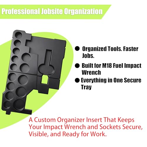 Impact Wrench Organizer Insert Compatible with Milwaukee Packout, Fits M18 Fuel 1/2" Wrench & 16-Piece Socket Set | Anti-Rattle Tool Tray (Black)