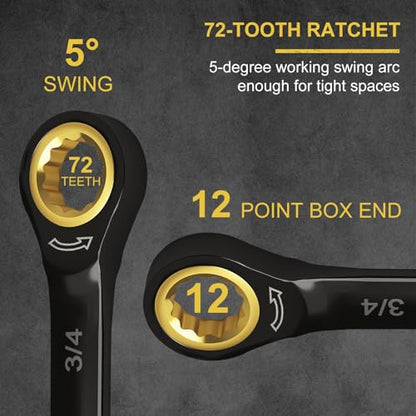 Egofine 3/8 Ratchet Wrench, 3/8 Wrench Ratcheting Combination Wrenches SAE, Industrial Grade Gear Spanner with 12 Point Box End, 72-Teeth Ratchet Black Electrophoretic Coating,CR-V - style: 3/8 inch