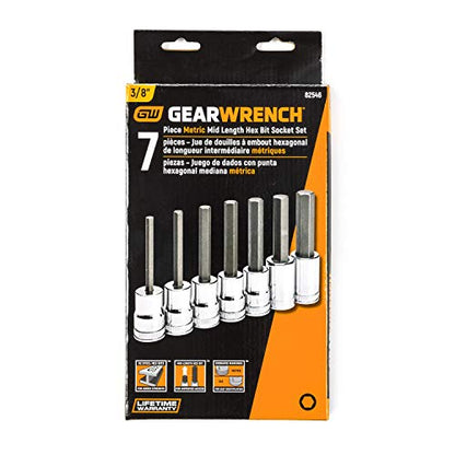 GEARWRENCH 7 Pc. 3/8" Drive Mid-Length Hex Bit Socket Set, Metric - 82546