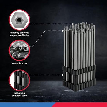 NEIKO 10224A 1/4" Extra Long Security Screwdriver, 32 Piece S2 Steel 6" Long Torx, Tamper Proof, PoziDriv, Spanner, Tri-Wing Security Power Tool - size: Screwdriver Bit, style: Security