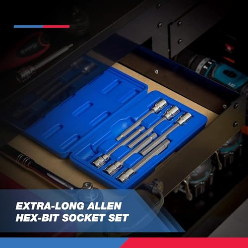 Neiko 10072A 3/8-Inch Drive Extra Long Allen Hex Bit Socket Set, SAE, 1/8-Inch - 3/8-Inch | S2 and Cr-V Steel, 7-Piece Set - style: SAE