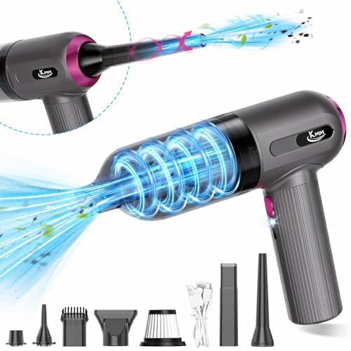 KMM Handheld Car Vacuum Cleaner, 4 in 1 Vacuum Cleaner 16000Pa Air Duster, 3-Speed Adjustable 120W High Power Vacuum Cleaner with LED Light and Multi-Nozzles for Car, Home, Office, Pet - color: Gray