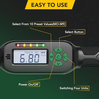 3/8 Inch Digital Torque Wrench, 2.2-44.3 Ft-lbs/3-60Nm, Buzzer and LED Notification, Small Electronic Torque Wrench for Motorcycles - size: 2.2-44.3 ft-lb/3-60 Nm