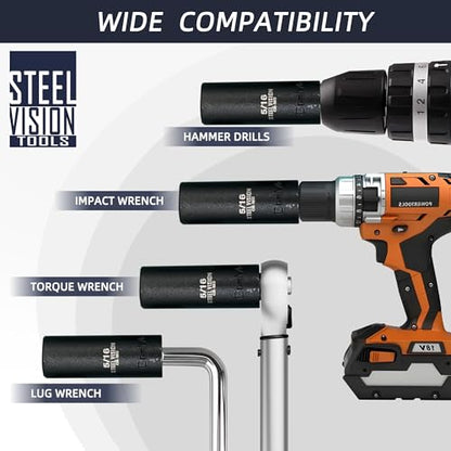 Steel Vision Tools 20-Piece 1/4-Inch Drive SAE Impact Socket Set, Deep & Standard, CR-MO Steel, Laser-Etched Sizes, Heavy-Duty Storage Case, Professional-Grade Performance - size: 1/4" 20pc