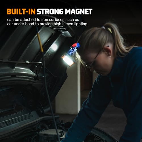 Favorlite 2-Pack Rechargeable LED Work Light, 1600LM Magnetic Portable | Phone Charging, 12-Hr Battery, Waterproof, Car Repair, Camping, Garage & Emergency Use