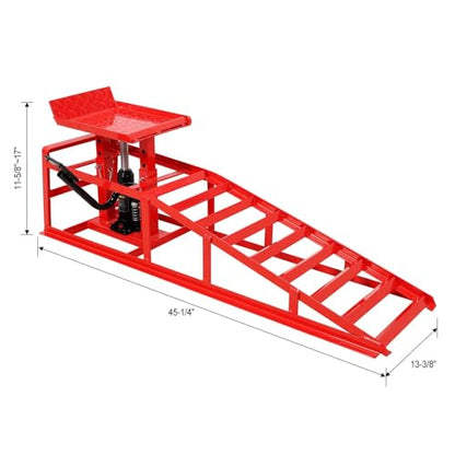2 Pack 5 Ton Hydraulic Car Ramps, 11000lbs Heavy Duty Auto Service Ramps with Pedal, Adjustable 11–17 Inch Lift Height, Low Profile Steel Vehicle Ramps for Oil Changes, Home Garage & Truck Repair,Red - color: Red