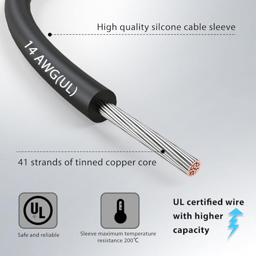 14 Gauge 2pcs/6.6Ft Alligator Clips Electrical with Wires UL3135, Heavy Duty Silicone Test Leads Set Jumper Wires Kit for Testing - EDGELEC - size: 6.6 Ft(2m)