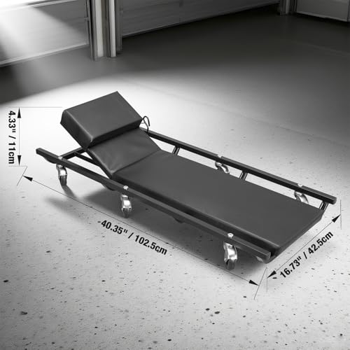 Big RED 40" Padded Rolling Garage/Shop Creepe with Adjustable Headrest and 6 Casters，Steel Mechanic Cart, Black,ATR6452BR,Torin - color: Black