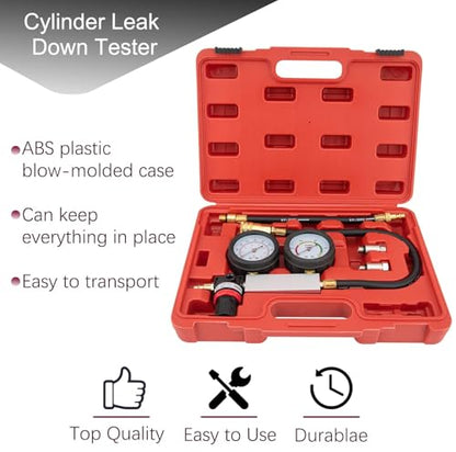 Cylinder Leak Down Tester Kit, Tu-21 Dual Gauge Cylinder Leakage Checker Automotive Compression Test Kit for Trucks Motorcycles