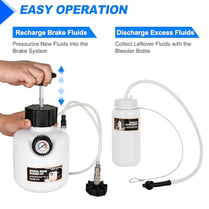 GOOACC Brake Bleeder Kit 2.5L Manual Power Brake Bleeder Fluid Vacuum Pump One Person Brake Pressure Bleeder Flush Kit Brake System Bleeding Tool w 0.5L Extractor Bottle 42mm Adapter for Ford BMW Alfa - size: 2.5L Manual