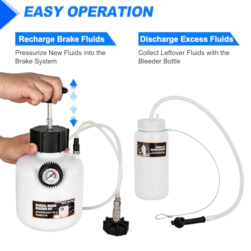 GOOACC Brake Bleeder Kit 2.5L Manual Power Brake Bleeder Fluid Vacuum Pump One Person Brake Pressure Bleeder Flush Kit Brake System Bleeding Tool w 0.5L Extractor Bottle 42mm Adapter for Ford BMW Alfa - size: 2.5L Manual