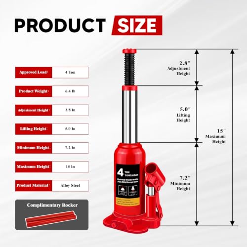 Hydraulic Bottle Jack with Carrying Case, 4 Ton (8,818 lb) Capacity, 7.7-15 inch Lifting Range, Muti-Directional Welded Bottle Car Jack for Car, Truck, RV, Pickup Truck, Auto Repair - size: 4 Ton