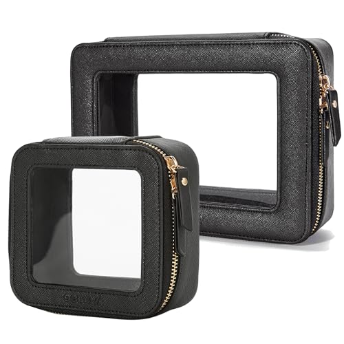 Aveniee Clear Makeup Bag Set (2-Piece Mini & Midi) - Travel Toiletry Organizer for Women, Waterproof Cosmetic Pouch & Car Accessory for Travel Size Toiletries, Black - color: Black, style: Compact Duo