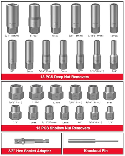 Kolvoii 67-Piece Broken Bolt Extractor Kit & Easy Out Screw Extractor Set | Left hand drill bit set, extractor sockets and lug nut remover set tackle stripped bolts, broken screws and rounded nuts - size: 67 PCS