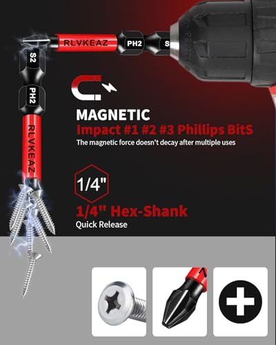 10-Pack Phillips Bits #1#2#3 Impact Magnetic, 2 Inch Phillips Head Drill & Screwdriver Bits Set, Premium S2 Steel, 1/4" Hex-Shank, (PH1/PH2/PH3) for Power Drill, Professional & DIY - style: #1#2#3 phillips bits 10pcs