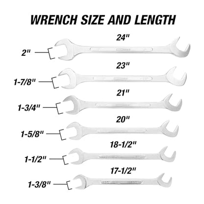 OEMTOOLS 22113 SAE Jumbo Angle Head Wrench Set, Large Fastener Access for Heavy-Duty Maintenance, 6 Piece 1-3/8" to 2" Wrenches, Chrome Finish, Carbon Steel, Wrench Roll Included - style: 6 Pc SAE Angle Head
