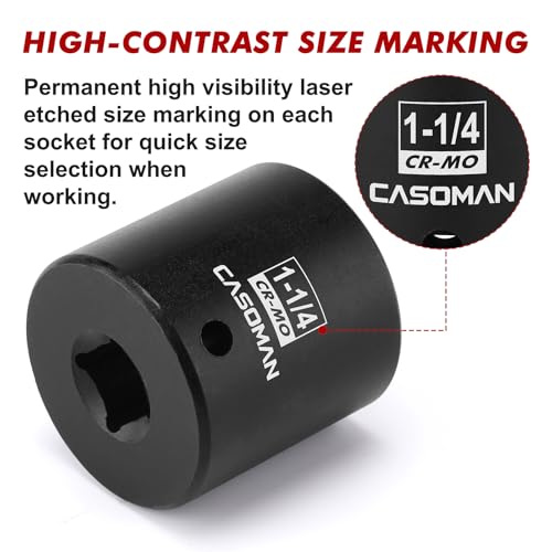 CASOMAN 1/2" Drive x 1-1/4" Impact Socket, 6-Point, SAE, CR-MO - size: 1-1/4 in. (Shallow), style: 6-Point Socket