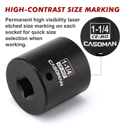 CASOMAN 1/2" Drive x 1-1/4" Impact Socket, 6-Point, SAE, CR-MO - size: 1-1/4 in. (Shallow), style: 6-Point Socket