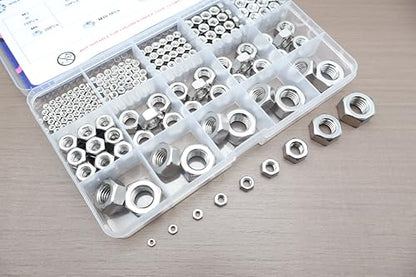 390 Pack Metric Hex Nuts Assortment Kit, M2 M2.5 M3 M4 M5 M6 M8 M10 M12 304 (A2-70) Standard Metric Coarse Thread Hardware Nuts - size: Metric (390Pcs)