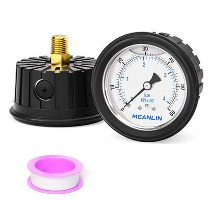 MEANLIN MEASURE 0~60Psi Stainless Steel Liquid Filled Pressure Gauge 1/4" NPT 2.5" FACE DIAL with Rubber Protective Sleeve, Center Back Mount - size: 0-60Psi