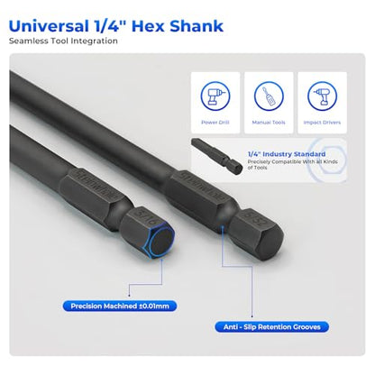 Impact Rated Screwdriver Bit Set, 3" Extended Long Magnetic Power Bits, Premium S2 Steel, Shock-Absorbing Design, 1/4" Hex Shank for Power Drill & Impact Driver (3 Inch SAE Hex) - size: 3 Inch SAE Hex