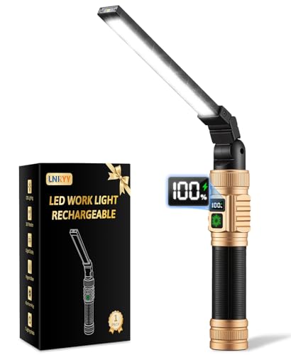 LNRYY Rechargeable Magnetic LED Work Light/Flashlight for Mechanics | All Aluminum, 1500 High Lumens, Digital Display, 360° Rotation, 7 Modes, for Car Repairing, Workshop, Gifts for Father - color: Rose Gold, size: 1 Pack
