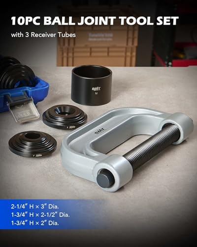 Orion Motor Tech Heavy Duty Ball Joint Press & U Joint Removal Tool Kit with 4x4 Adapters, for Most 2WD and 4WD Cars and Light Trucks - color: light gray C-frame