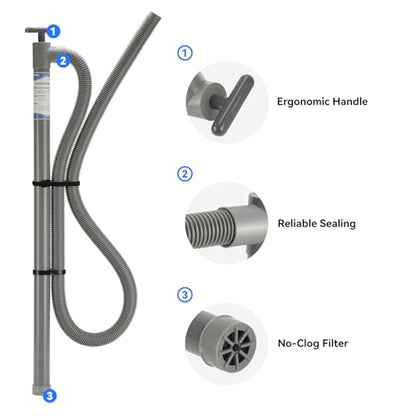 Hand Bilge Pump, Siphon Suction Water Pump 36 Inch Length with 72 Inch Hose, Fluid Transfer, Water Removal
