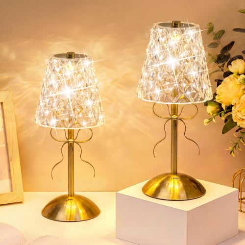 Liliful 2 Pcs Cordless Table Lamp Rechargeable Touch LED Small Gold Portable Battery Operated USB-c Desk Lamp 3 Color Dimmable for Bedroom Living Room Dining (Gold,Diamond Style Bow) - color: Diamond Style Bow, size: Gold