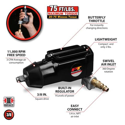 Performance Tool M562DB 3/8-Inch Drive Butterfly Impact Wrench, Working Torque: 20-75ft/lbs , Black - size: 3/8" Butterfly