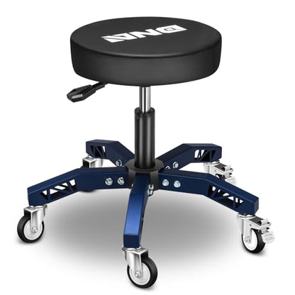 DNA Motoring Rolling Shop Stool, Adjustable Height Padded Rolling Seat, Pneumatic Roller Mechanic Stool for Garages, 300lbs Capacity, TOOLS-00635-BK-BL - style: 5 Wheel Blue
