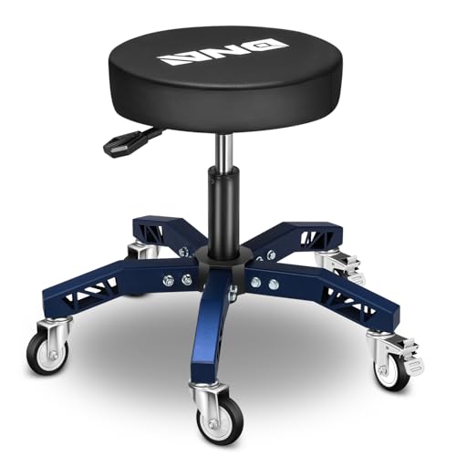 DNA Motoring Rolling Shop Stool, Adjustable Height Padded Rolling Seat, Pneumatic Roller Mechanic Stool for Garages, 300lbs Capacity, TOOLS-00635-BK-BL - style: 5 Wheel Blue