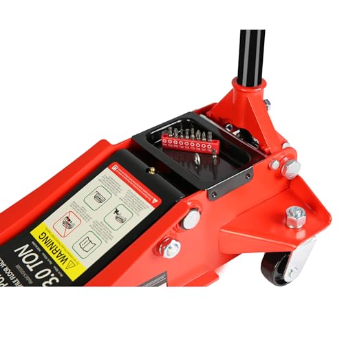 3 Ton Low Profile Floor Jack, Heavy Duty Steel Racing Floor Jack with Dual Pistons Quick Lift Pump, Lifting Range 3.3"-18.5", Hydraulic Jack Professional Car Jacks 3 Ton/6600 LBS Capacity, Red - color: Red - 3 Ton(Dual Pump), Lift 3.3"-18.5"
