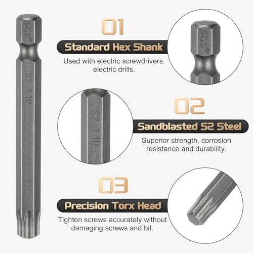 HARFINGTON 3pcs T40 Torx Head Screwdriver Bit 1/4" Hex Shank 2.6" (65mm) Long Magnetic No Hole Tip Tamper Proof 6 Point Star Screw Driver Drill Bits S2 Steel Industrial Power Screwdrivers - size: T40 x 2.6"(65mm)