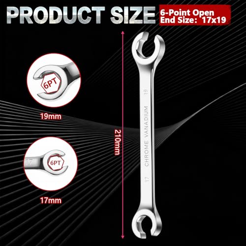 Flare Nut Wrench, 17mm x 19mm Double Open End Metric Wrench for Removing and Replacing Nuts for Automotive Repairs and Household Maintenance - size: 17mm x 19mm