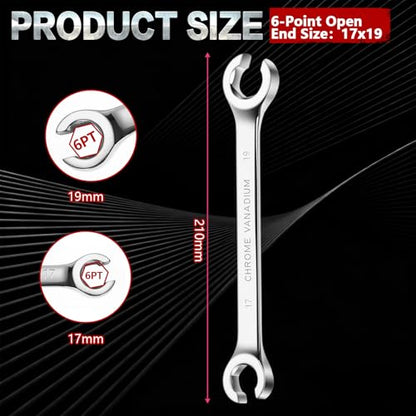 Flare Nut Wrench, 17mm x 19mm Double Open End Metric Wrench for Removing and Replacing Nuts for Automotive Repairs and Household Maintenance - size: 17mm x 19mm