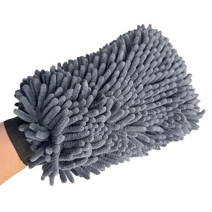 Grey Extra Large Size 7.5" X 11.5" Chenille Premium Scratch Free Microfiber Wash Mitt for Car Washing, Ultra-Soft Car Wash Glove, Swirl Free Finish, Safe for Trucks, SUVs, Motos, and More