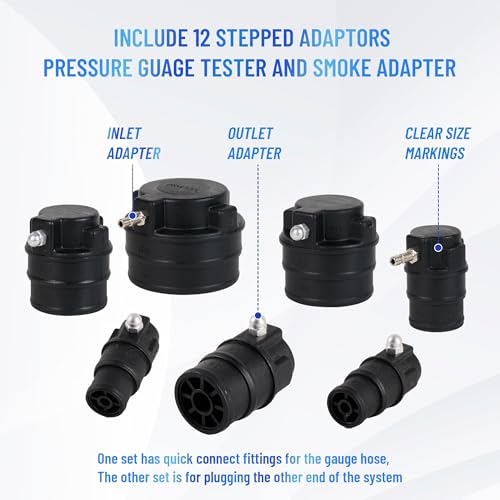 19Pcs Turbo System Leakage Tester Kit,Turbo Boost Leak Tester Turbocharger Air Pressure Guage Cooling System Intercoolers Radiators Hose Leak Tester with 8 Pairs of Stepped Adapters 1-1/4” to 4-3/8"