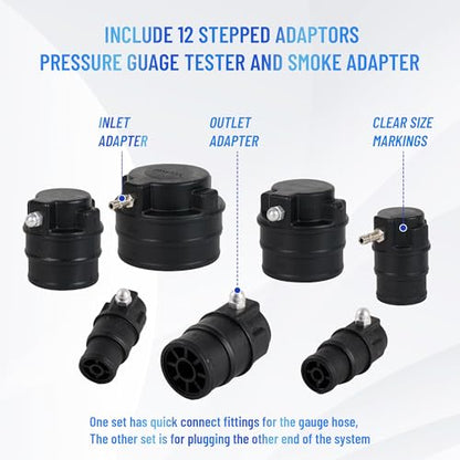 19Pcs Turbo System Leakage Tester Kit,Turbo Boost Leak Tester Turbocharger Air Pressure Guage Cooling System Intercoolers Radiators Hose Leak Tester with 8 Pairs of Stepped Adapters 1-1/4” to 4-3/8"