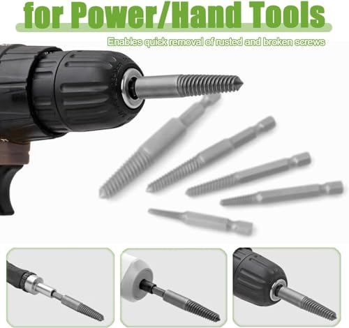 10 Piece Screw Extractor Set High-Speed Steel Easy Out Broken Bolt Removal Kit Damaged and Stripped Screws Remover Water Pipe Screw and Spiral Removing Tool with 1/4" Hex Shank