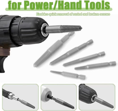 10 Piece Screw Extractor Set High-Speed Steel Easy Out Broken Bolt Removal Kit Damaged and Stripped Screws Remover Water Pipe Screw and Spiral Removing Tool with 1/4" Hex Shank
