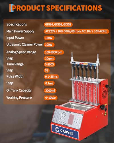 Garvee Fuel Injector Cleaner Tester 6-Cylinder 14 Test Modes 12V, Ultrasonic GDI/Piezo/Motorcycle Injectors, 0-10 bar, 0.1-25ms, Resistance, Leakage, Auto, On-Vehicle Cleaning, Digital Display - size: 6-Cylinder Model， 3-in-1