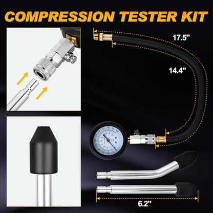 Nilight Compression Tester Kit, 8PCS Petrol Gas Engine Cylinder Pressure Gauge 0-300 PSI Automotive Tool for Cars Trucks Motorcycles - color: 8pcs